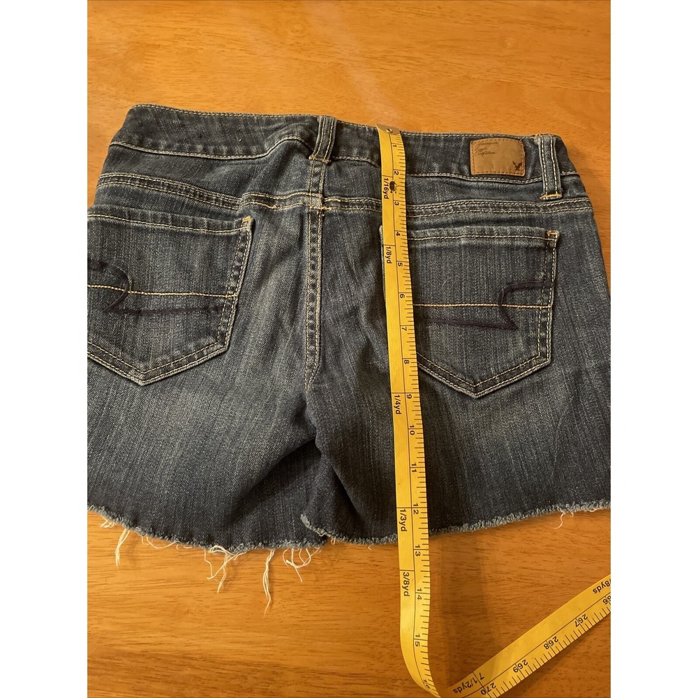 American Eagle AE Shorts Size 2 26 Stretch Dark Jean Blue Denim Cutoff Daisy - Picture 9 of 10